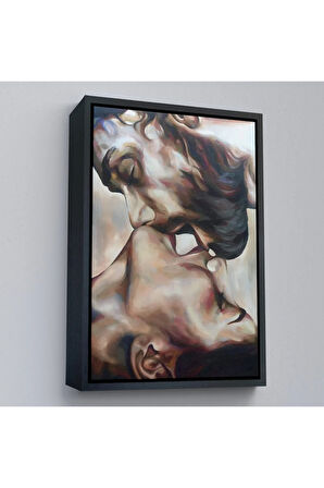 Ahşap Çerçeveli Öpüşen Çift Tablosu-7956