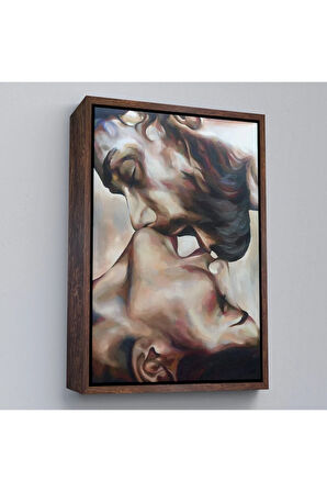 Ahşap Çerçeveli Öpüşen Çift Tablosu-7956