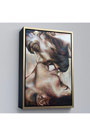 Ahşap Çerçeveli Öpüşen Çift Tablosu-7956