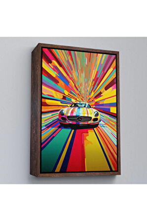 Ahşap Çerçeveli Renkler İçinden Çıkan Mersedes Tablosu-7959