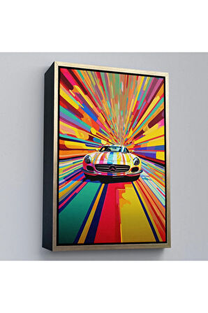Ahşap Çerçeveli Renkler İçinden Çıkan Mersedes Tablosu-7959