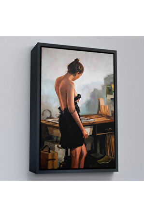 Ahşap Çerçeveli Siyah Elbiseli Kadın Tablosu-7961