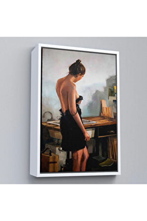 Ahşap Çerçeveli Siyah Elbiseli Kadın Tablosu-7961