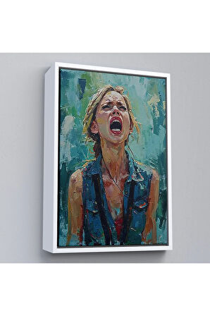 Ahşap Çerçeveli Çığlık Atan Kadın Tablosu-7968
