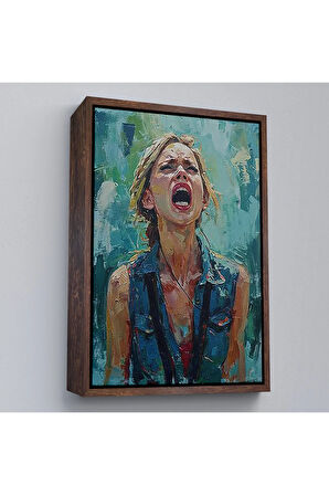 Ahşap Çerçeveli Çığlık Atan Kadın Tablosu-7968