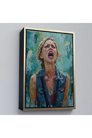 Ahşap Çerçeveli Çığlık Atan Kadın Tablosu-7968