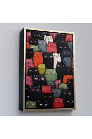 Ahşap Çerçeveli Sevimli Kediler Tablosu-7969