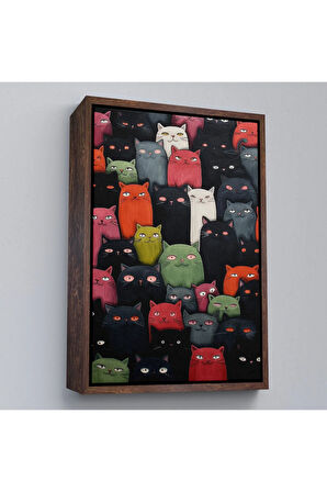 Ahşap Çerçeveli Sevimli Kediler Tablosu-7969