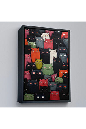 Ahşap Çerçeveli Sevimli Kediler Tablosu-7969