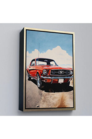Ahşap Çerçeveli Kırmızı Mustang Tablo-7971