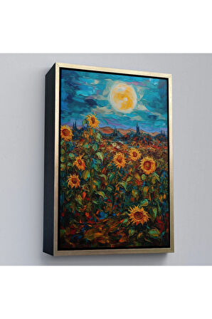 Ahşap Çerçeveli Ayçiçeği Tarlaları Tablosu-7977