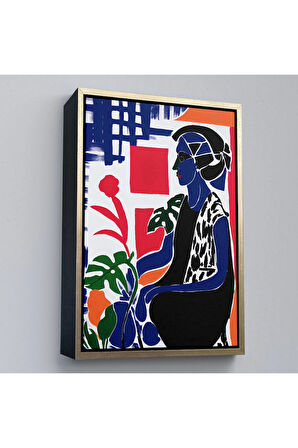 Ahşap Çerçeveli Yeşil Yapraklı Monstera Ve Kadın Tablosu-7989