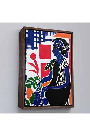 Ahşap Çerçeveli Yeşil Yapraklı Monstera Ve Kadın Tablosu-7989