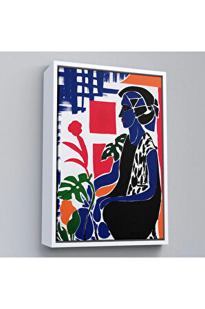 Ahşap Çerçeveli Yeşil Yapraklı Monstera Ve Kadın Tablosu-7989