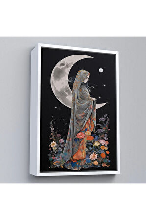 Ahşap Çerçeveli Ay Işığındaki Kadın Tablosu-7990