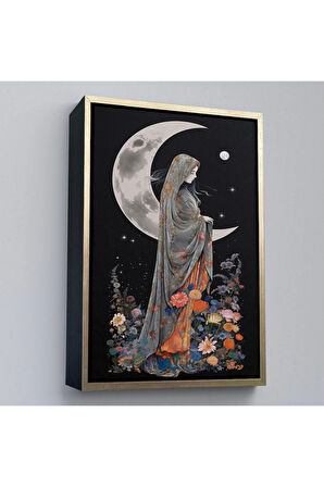 Ahşap Çerçeveli Ay Işığındaki Kadın Tablosu-7990