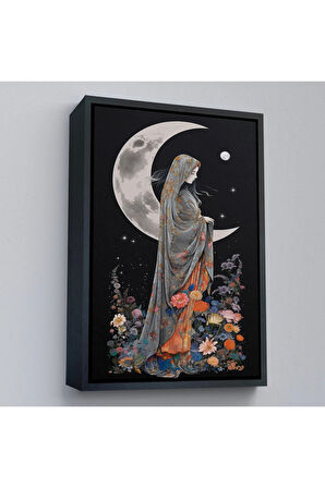 Ahşap Çerçeveli Ay Işığındaki Kadın Tablosu-7990