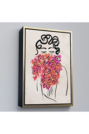 Ahşap Çerçeveli Sevimli Kadın Tablosu-7992