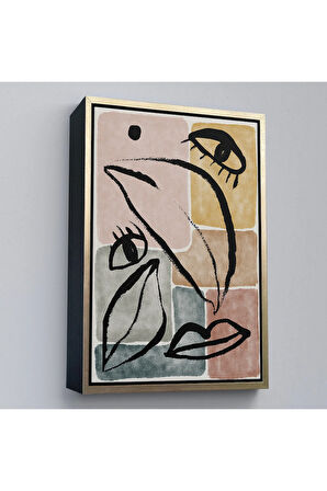 Ahşap Çerçeveli Minimalist Kadın Yüzü Tablosu-7993