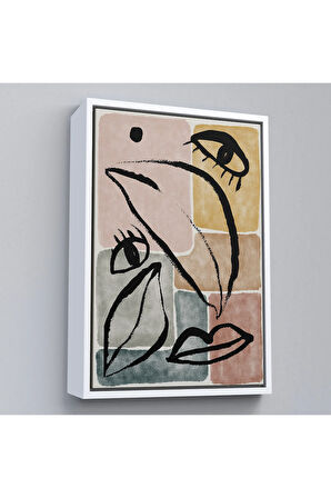 Ahşap Çerçeveli Minimalist Kadın Yüzü Tablosu-7993