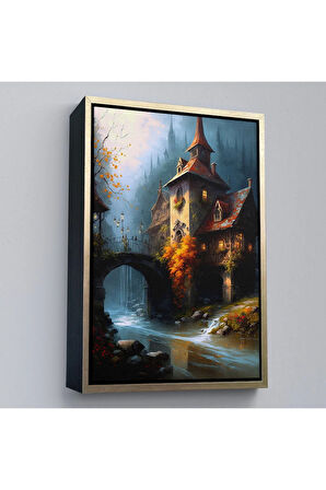 Ahşap Çerçeveli Nehir KeTTÇ.KNVındaki Şato Tablosu-7995