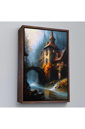 Ahşap Çerçeveli Nehir KeTTÇ.KNVındaki Şato Tablosu-7995