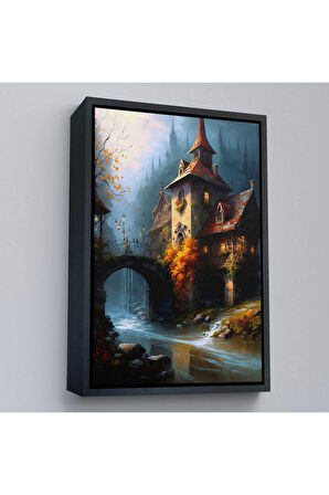 Ahşap Çerçeveli Nehir KeTTÇ.KNVındaki Şato Tablosu-7995