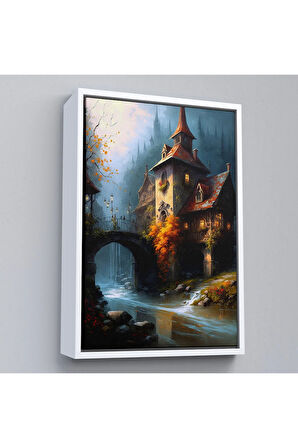 Ahşap Çerçeveli Nehir KeTTÇ.KNVındaki Şato Tablosu-7995