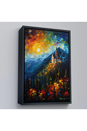 Ahşap Çerçeveli Dağdaki Şato Manzarası Tablo-7996