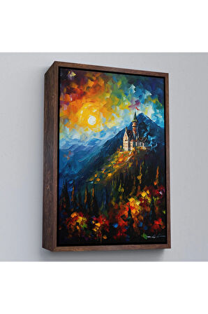 Ahşap Çerçeveli Dağdaki Şato Manzarası Tablo-7996
