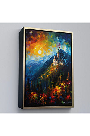 Ahşap Çerçeveli Dağdaki Şato Manzarası Tablo-7996