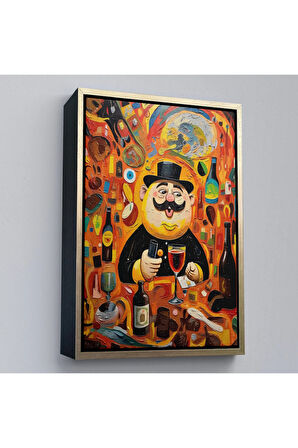 Ahşap Çerçeveli İçki İçen Şişman Adam Tablosu-8002