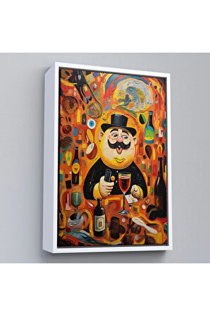 Ahşap Çerçeveli İçki İçen Şişman Adam Tablosu-8002