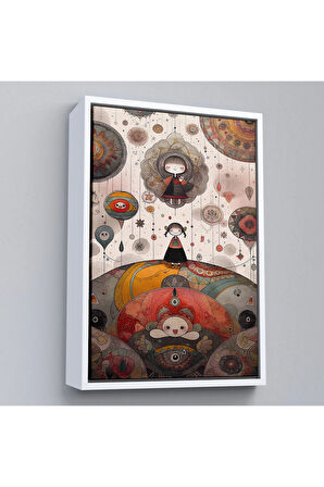 Ahşap Çerçeveli Tepenin Üstündeki Sevimli Kızlar Tablosu-8006