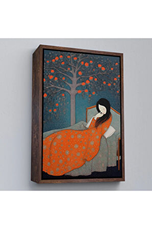 Ahşap Çerçeveli Yatakta Uyuyan Asyalı Kadın Tablosu-8007