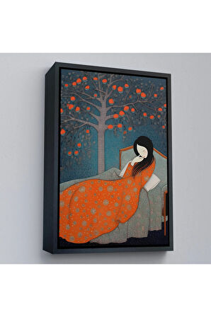 Ahşap Çerçeveli Yatakta Uyuyan Asyalı Kadın Tablosu-8007