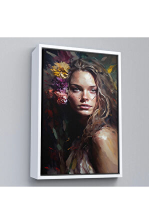 Ahşap Çerçeveli Yağlıboya Görünümlü Güzel Kadın Tablosu-8013