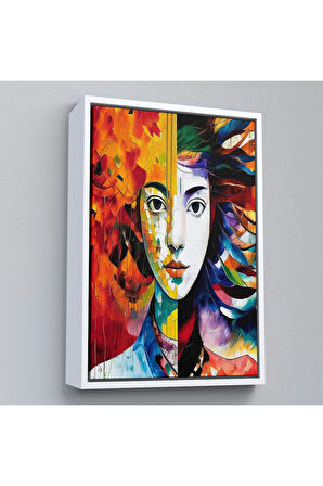 Ahşap Çerçeveli Renkli Soyut Kadın Tablosu-8014