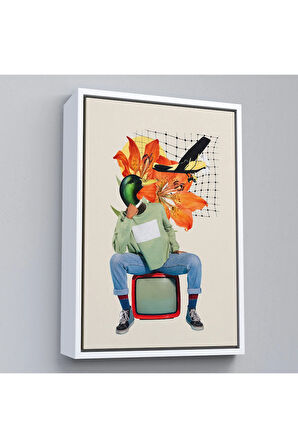 Ahşap Çerçeveli Ördek Kafalı İnsan Pop Art Tablo-8017