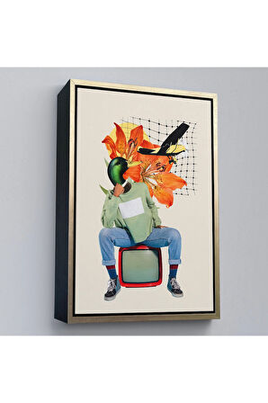 Ahşap Çerçeveli Ördek Kafalı İnsan Pop Art Tablo-8017