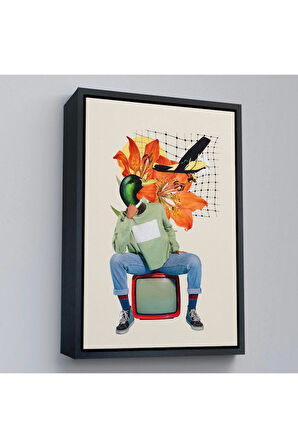 Ahşap Çerçeveli Ördek Kafalı İnsan Pop Art Tablo-8017