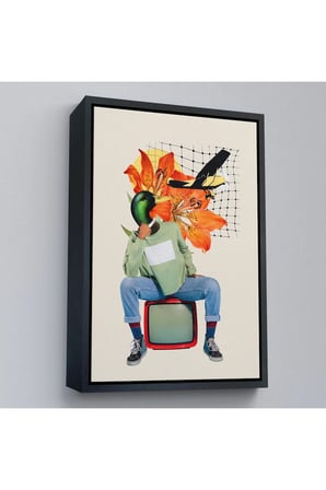 Ahşap Çerçeveli Ördek Kafalı İnsan Pop Art Tablo-8017