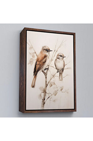 Ahşap Çerçeveli Serçe Kuşları Tablo-8036