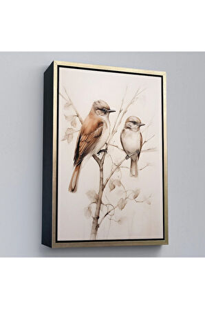 Ahşap Çerçeveli Serçe Kuşları Tablo-8036