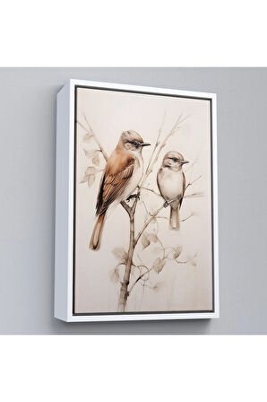 Ahşap Çerçeveli Serçe Kuşları Tablo-8036