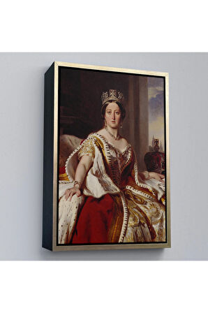Ahşap Çerçeveli Franz Xaver Winterhalter - Kraliçe Victoria Tablosu - Queen Victoria-8038
