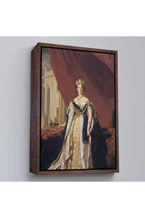 Ahşap Çerçeveli Franz Xaver Winterhalter - Kraliçe Victoria Tablosu - Queen Victoria-8039