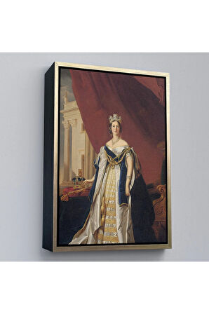 Ahşap Çerçeveli Franz Xaver Winterhalter - Kraliçe Victoria Tablosu - Queen Victoria-8039