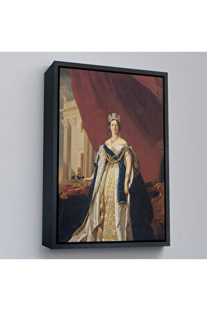 Ahşap Çerçeveli Franz Xaver Winterhalter - Kraliçe Victoria Tablosu - Queen Victoria-8039