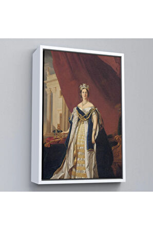 Ahşap Çerçeveli Franz Xaver Winterhalter - Kraliçe Victoria Tablosu - Queen Victoria-8039